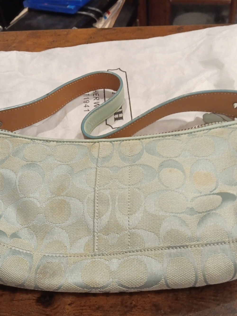 Vintage Y2K Coach Hamptons Signature Demi Pouch Bag - Ice Blue 6371